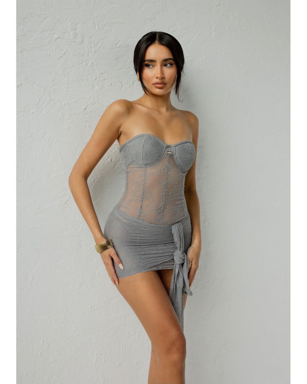 LemonLunar Gray The Lace Mini Dress