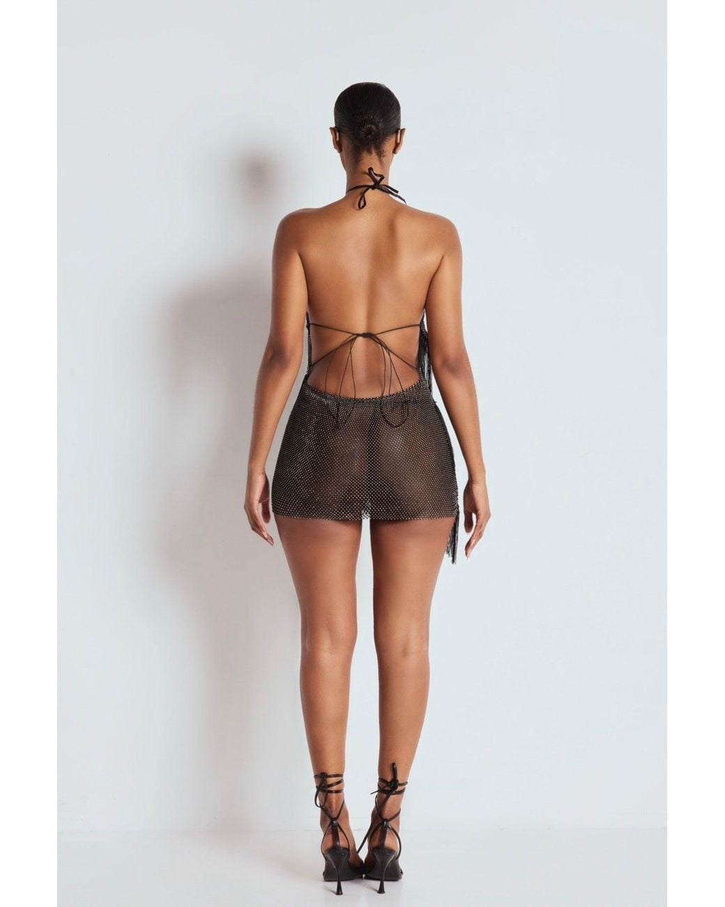 LemonLunar Black The Ciela Mesh Diamante Mini Dress