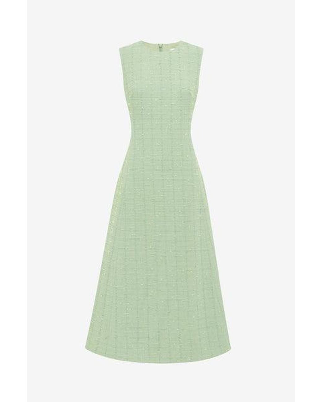LEO LIN Cleo Tweed Midi Dress in Green | Lyst