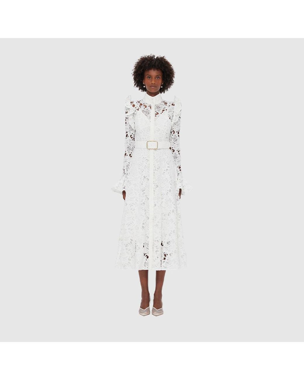 LEO LIN Aliyah Lace Butterfly Sleeve Midi Dress in White | Lyst