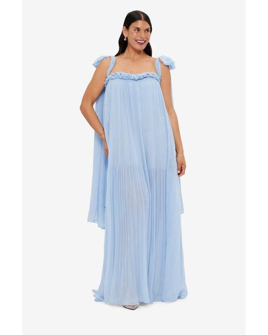 LEO LIN Camilla Draped Floor Length Dress in Blue | Lyst
