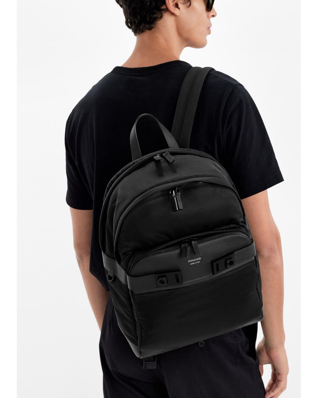 Ferragamo Black Nylon Backpack for men
