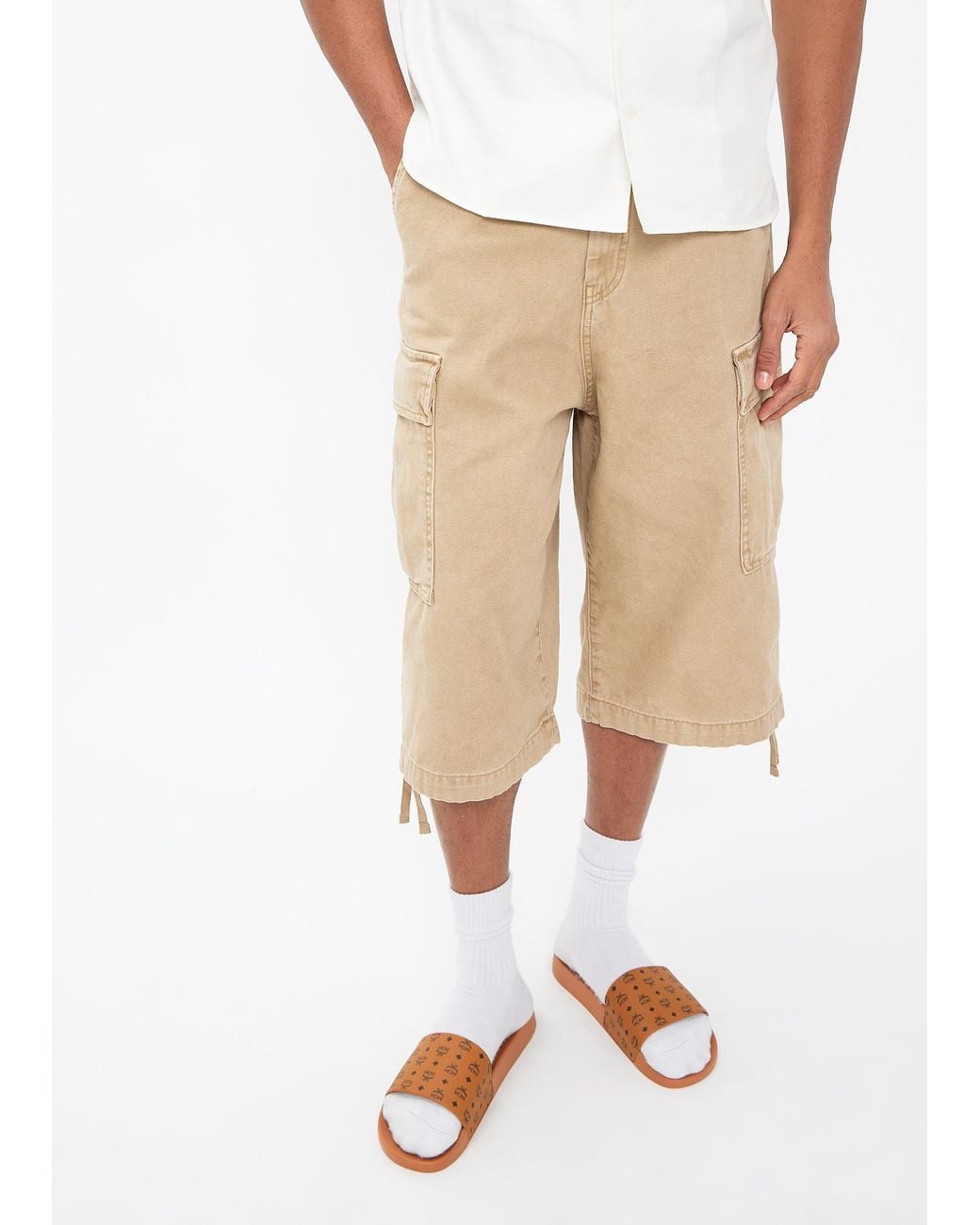 MCM White Monogram Slides for men