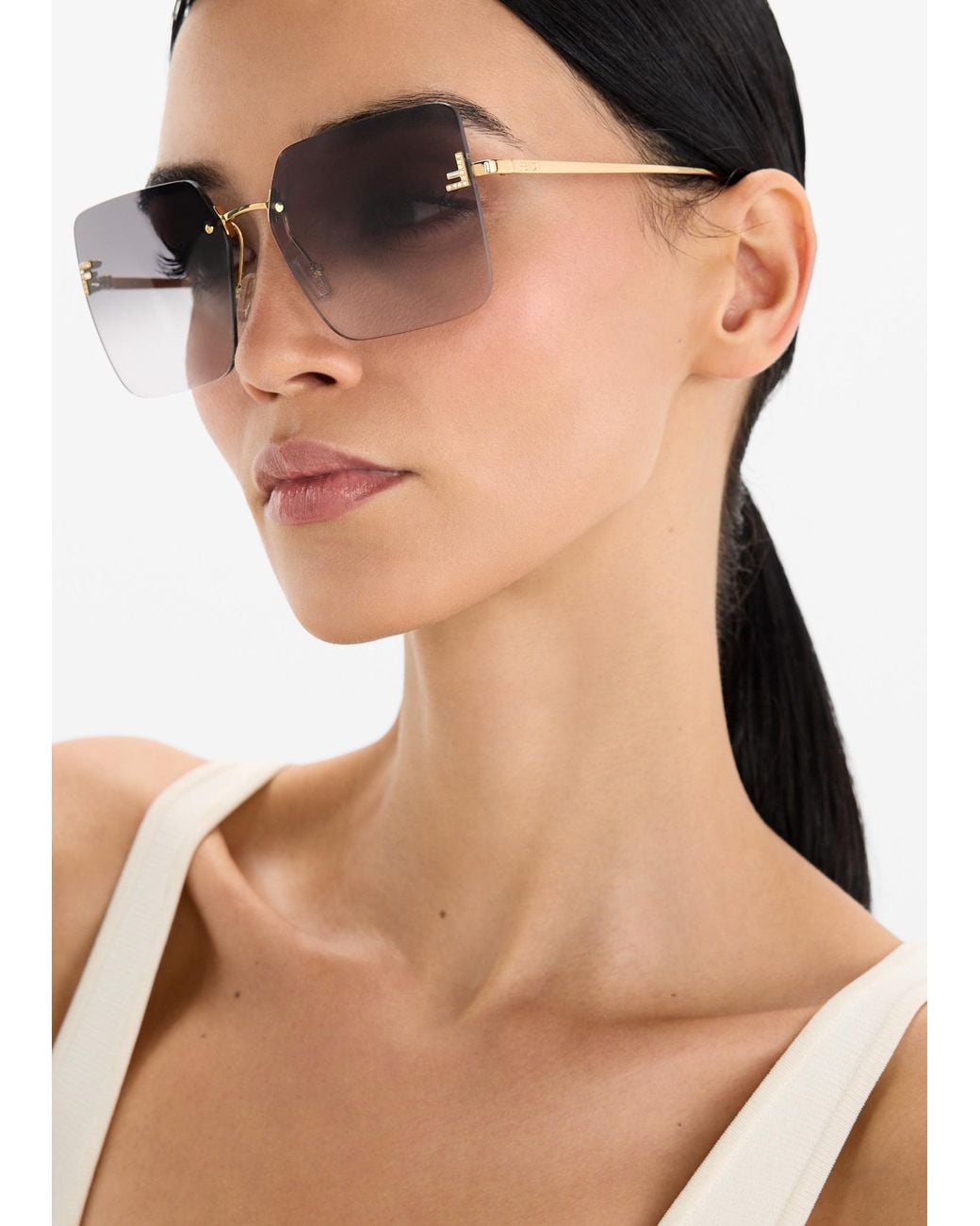 Fendi Metallic First Crystal Square Sunglasses
