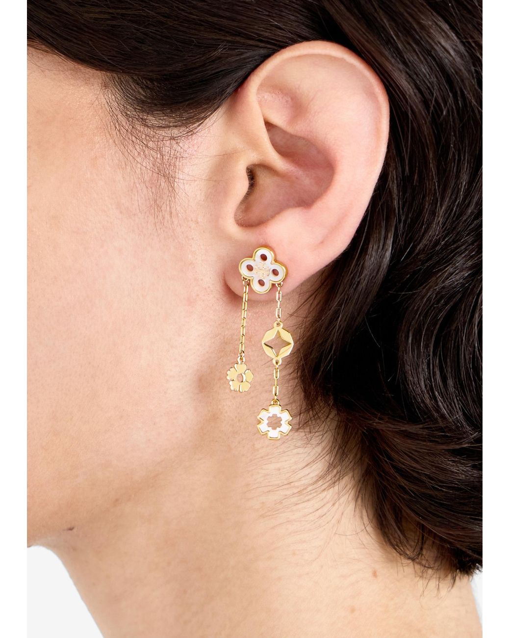 Tory Burch White Forget Me Not Linear Earrings