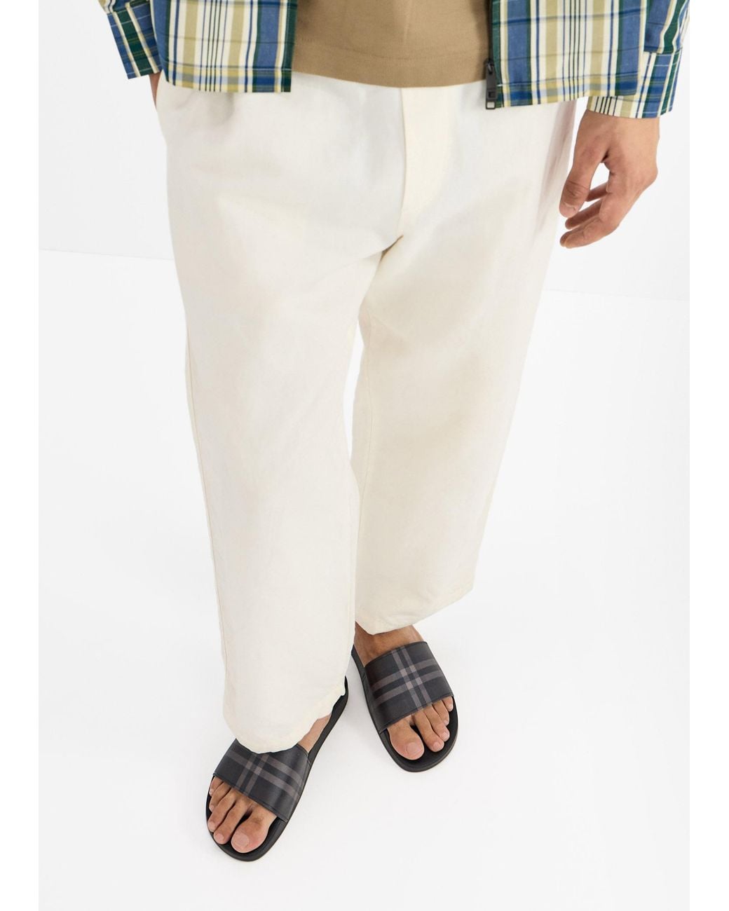 Burberry White Check Slides for men