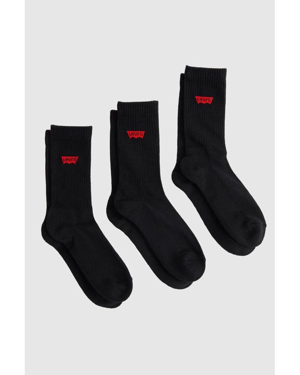 Levi's Black Regular Cut Batwing Logo Recycled Cotton Socks 3 Pack for men