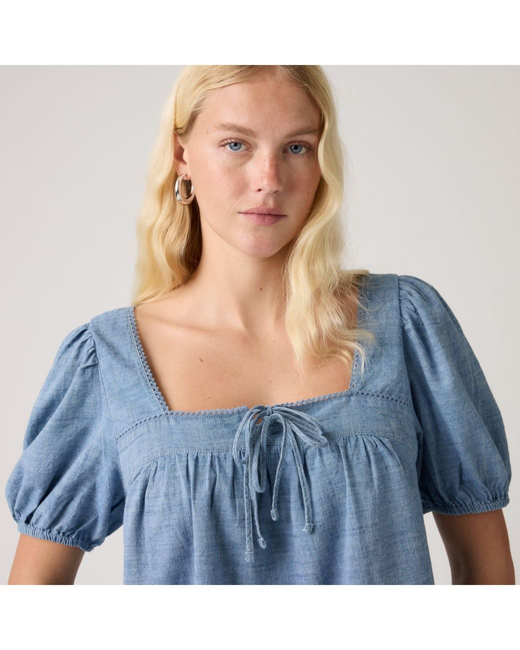 Levi's Blue Darling Short Sleeve Cutwork Blouse