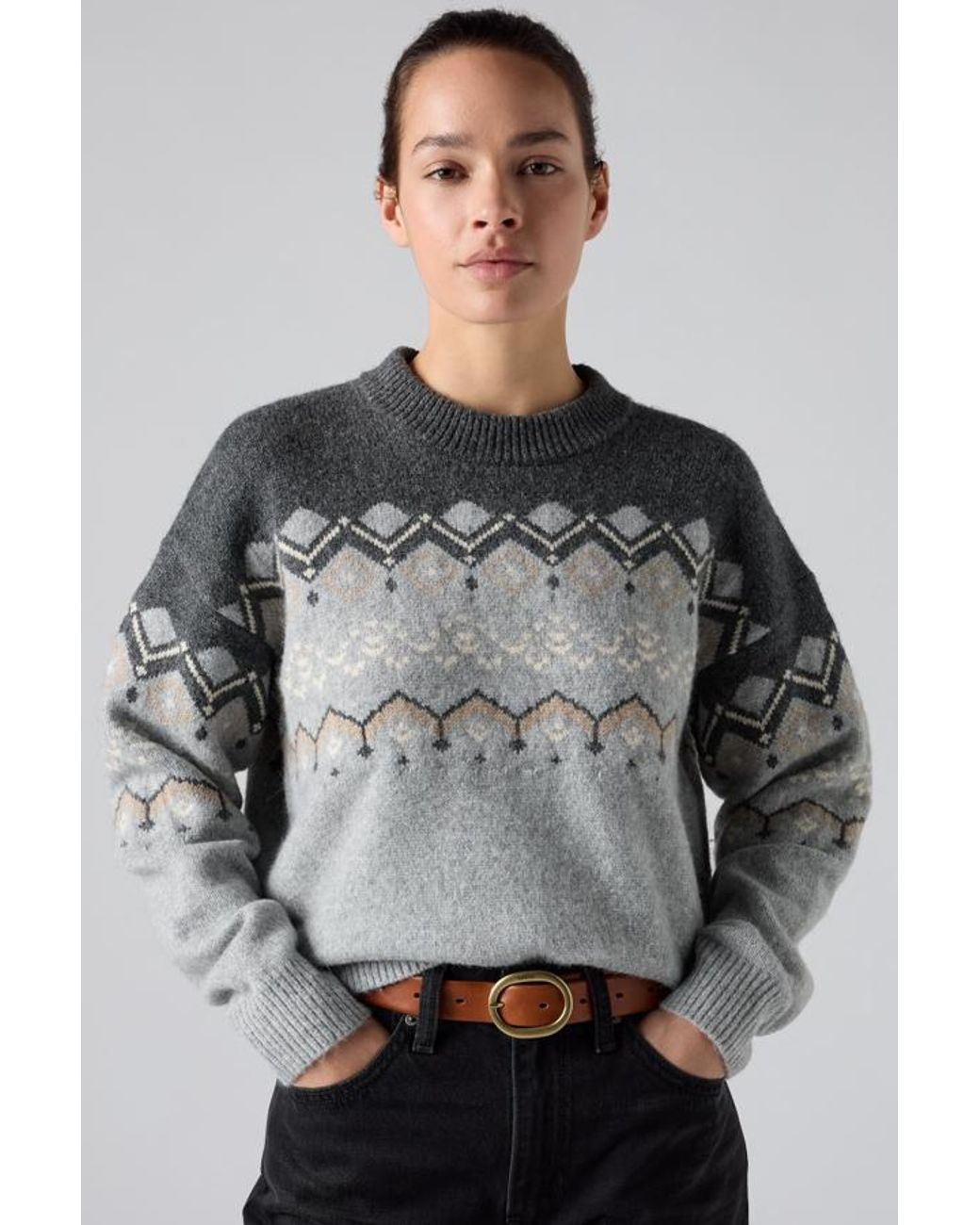 Levi's Gray Charlotte Fairisle Crewneck Sweater