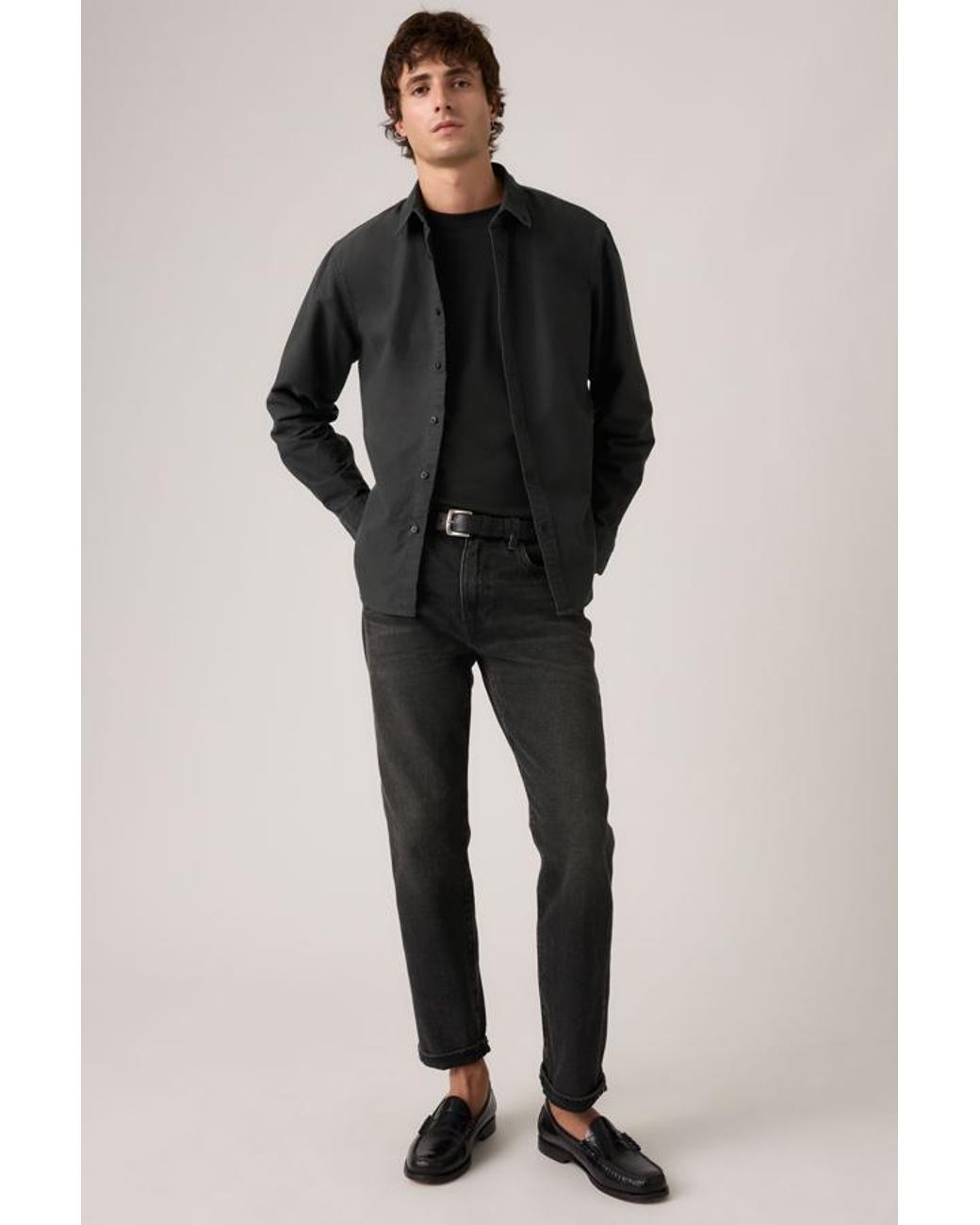 Levi's Black 502 Taper Selvedge Jeans for men