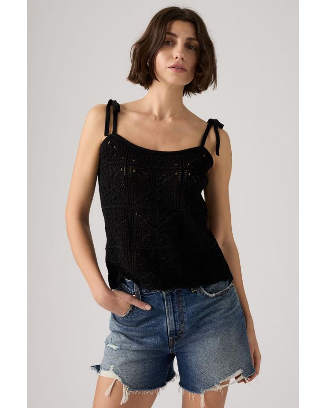 Levi's Black Abbey Tie Shoulder Sweater Tank Top