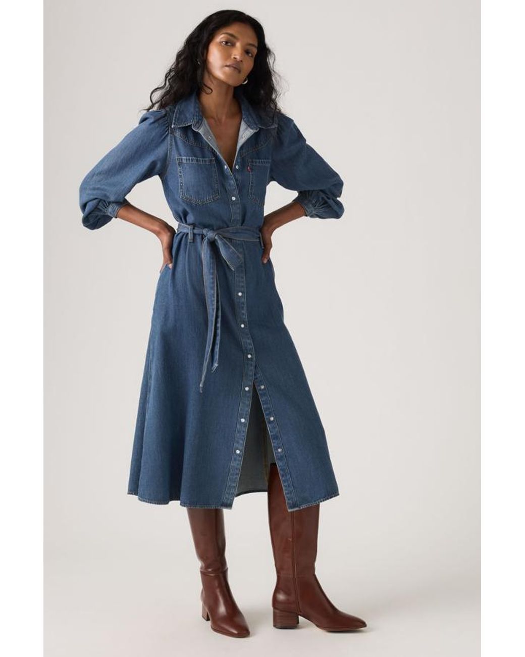 Levi's Blue Journey Long Sleeve Lightweight Maxi Dress