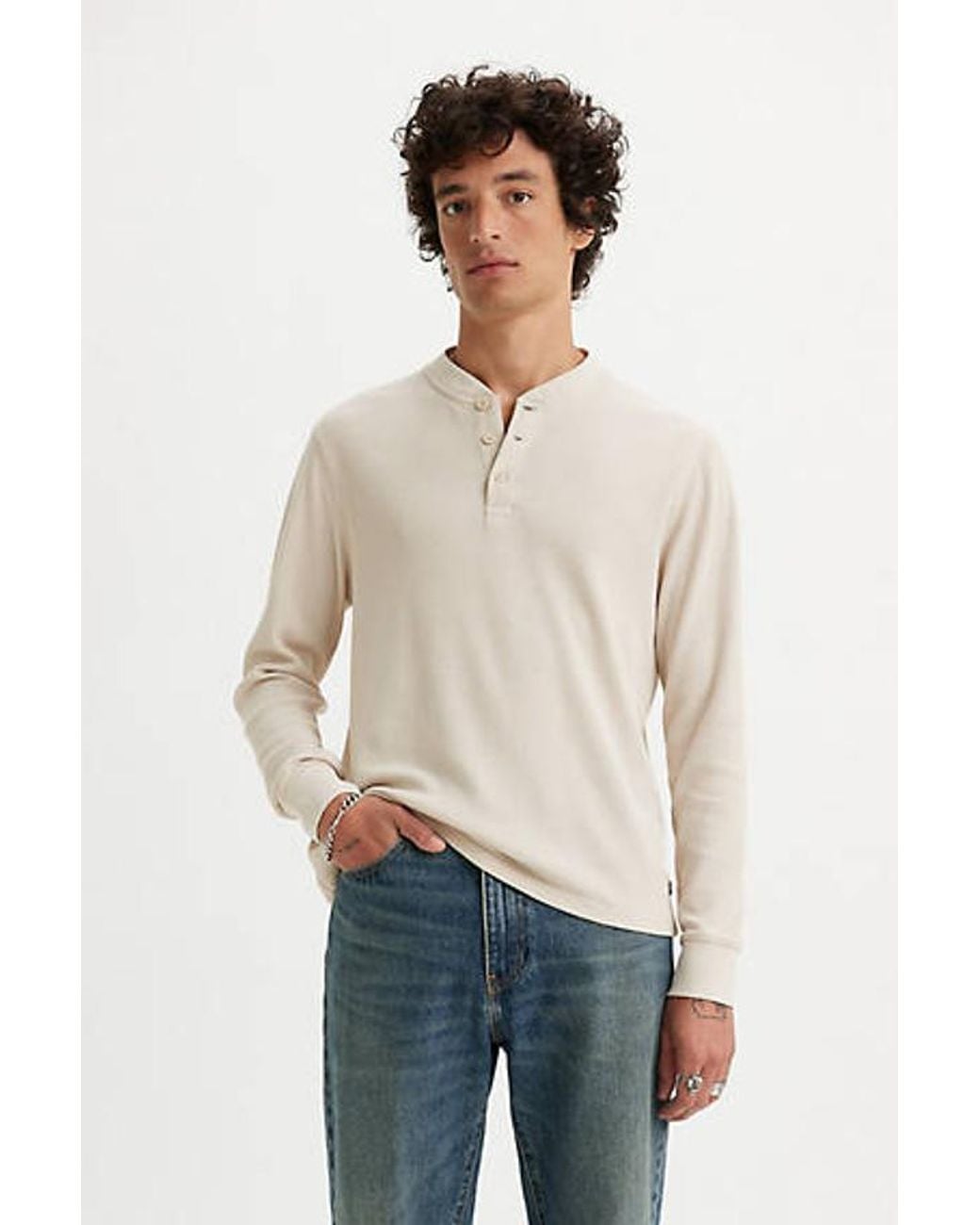 T Shirt Serafino Termica A Manica Lunga da Uomo di Levi's in Nero