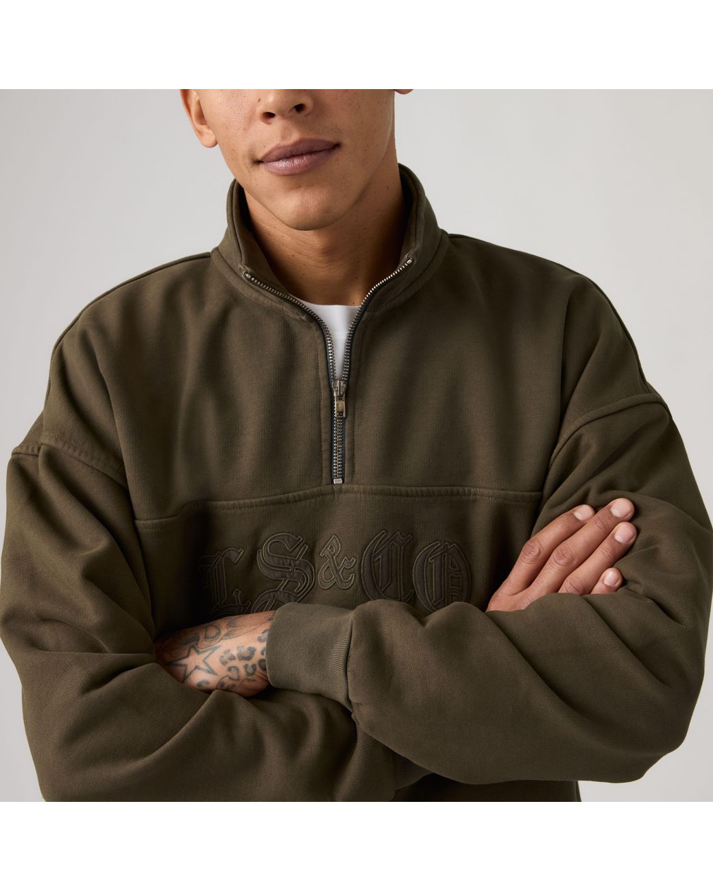 Levi's Green Boxy Quarter Zip Sweatshirt for men