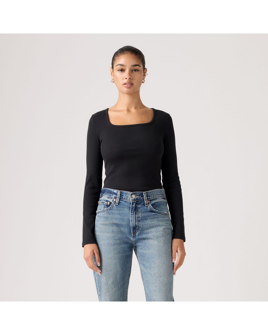 Levi's Black Essential Square Neck Long Sleeve Tee