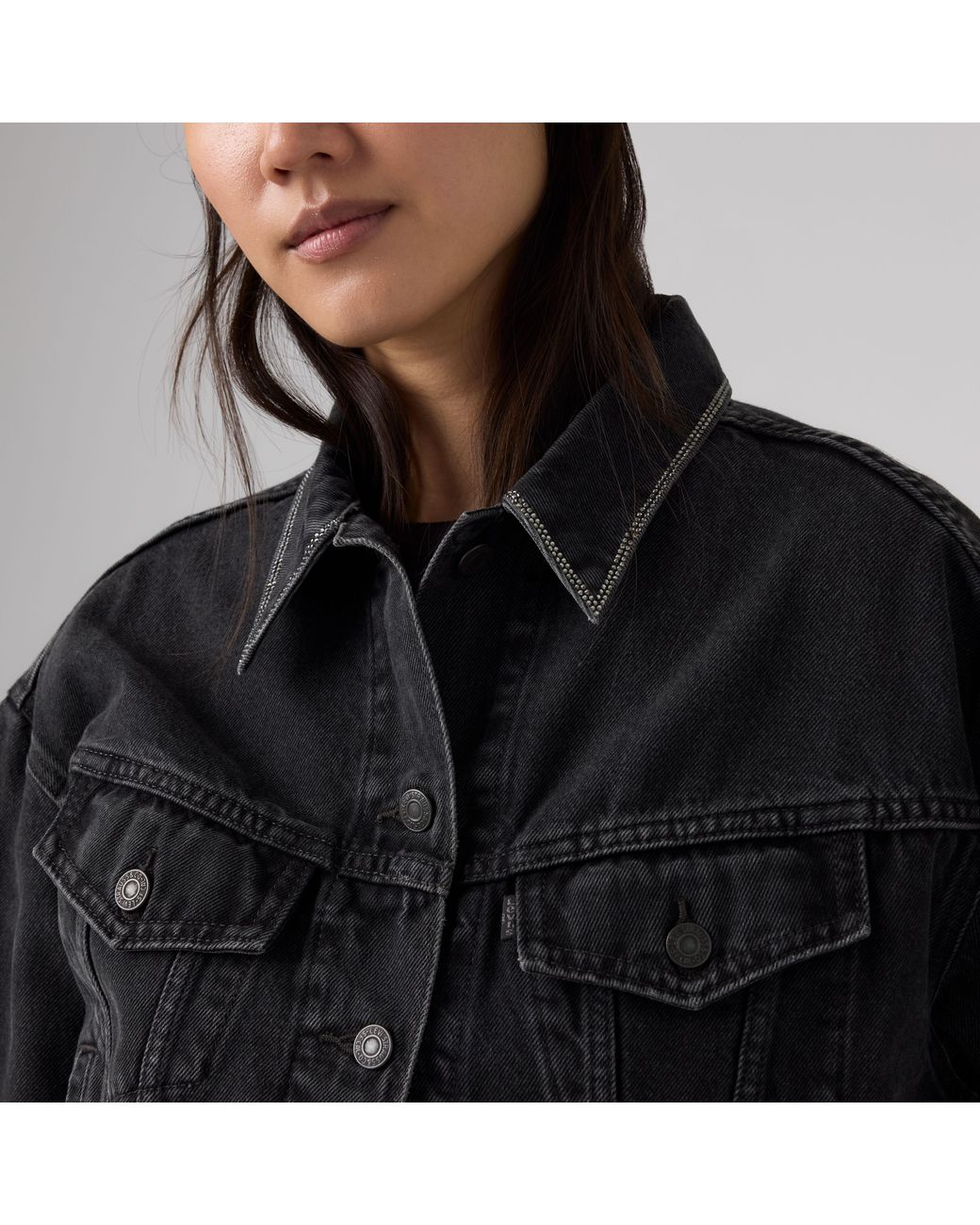 Levi's Black Rhinestone Shrunken 90's Trucker Jacket