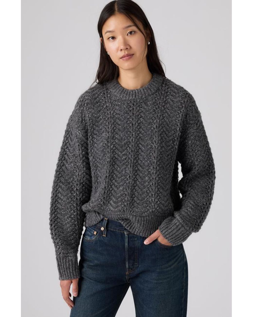 Levi's Gray Charlotte Pointelle Crewneck Sweater