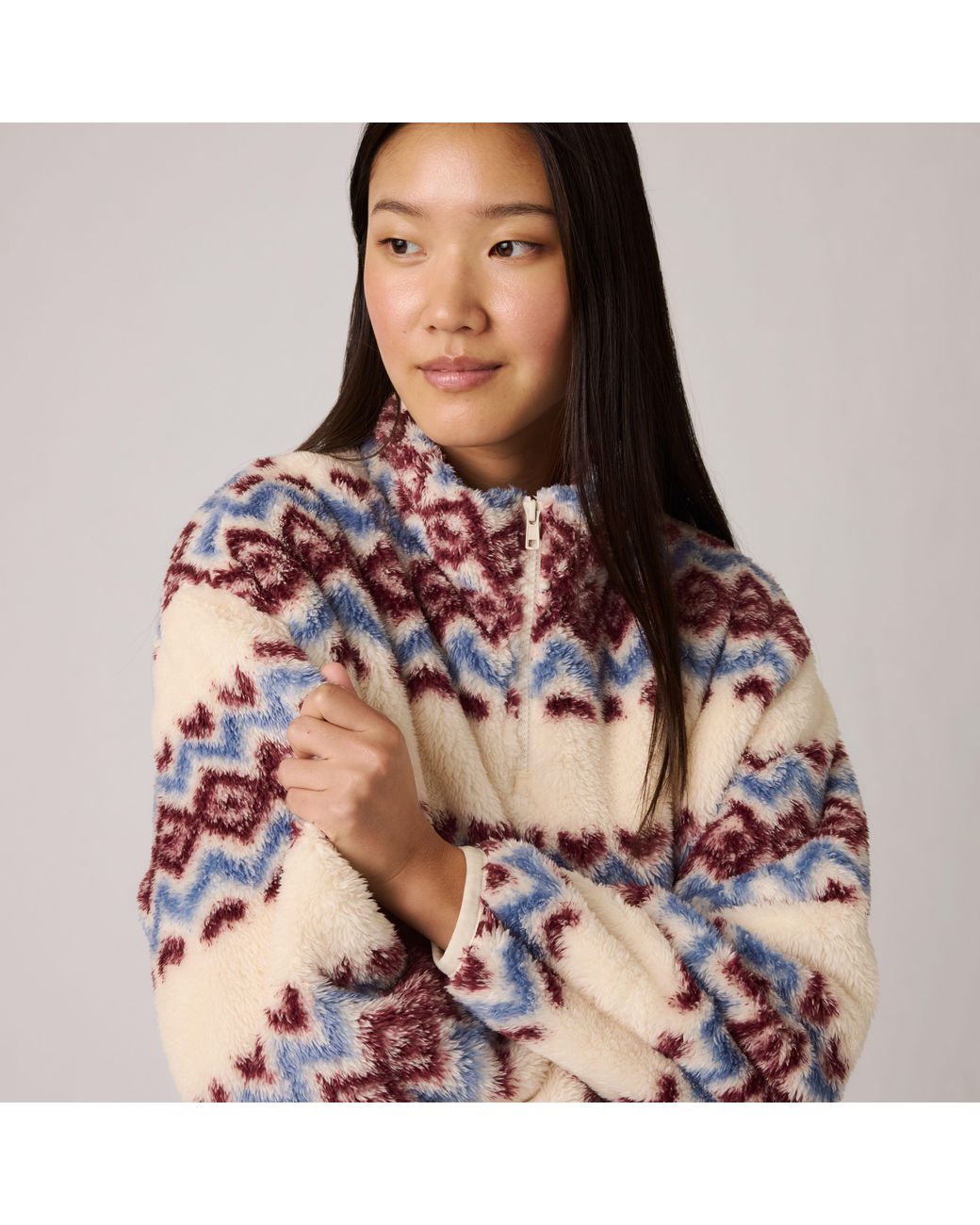 Levi's Gray Gemma Sherpa 1/4 Zip Sweatshirt