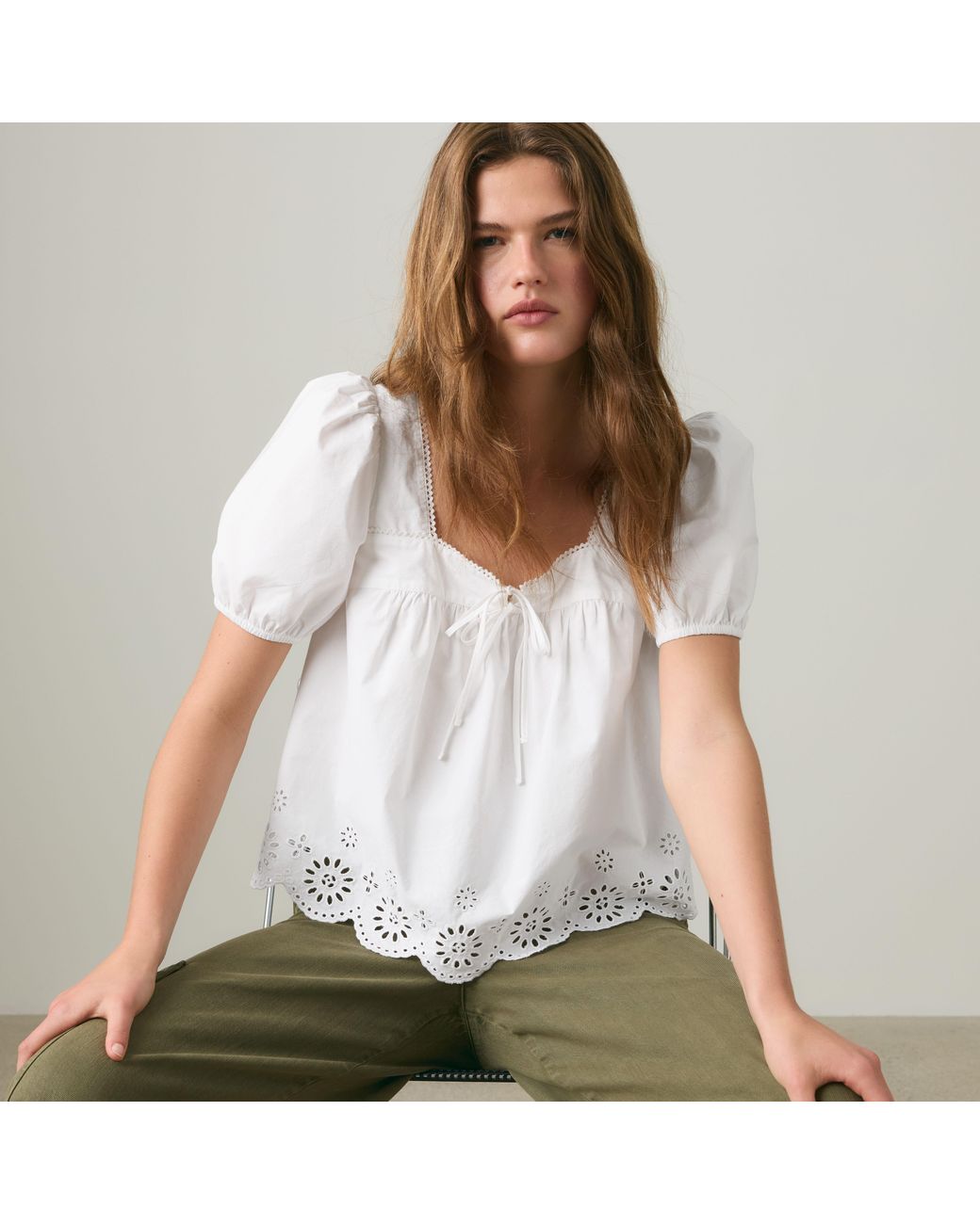 Levi's White Darling Short Sleeve Cutwork Blouse
