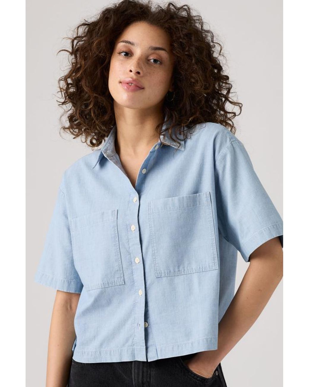 Levi's Blue Harlie Short Sleeve Cropped Shirt
