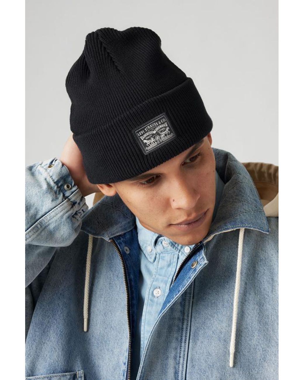 Levi's Black Backpatch Beanie for men