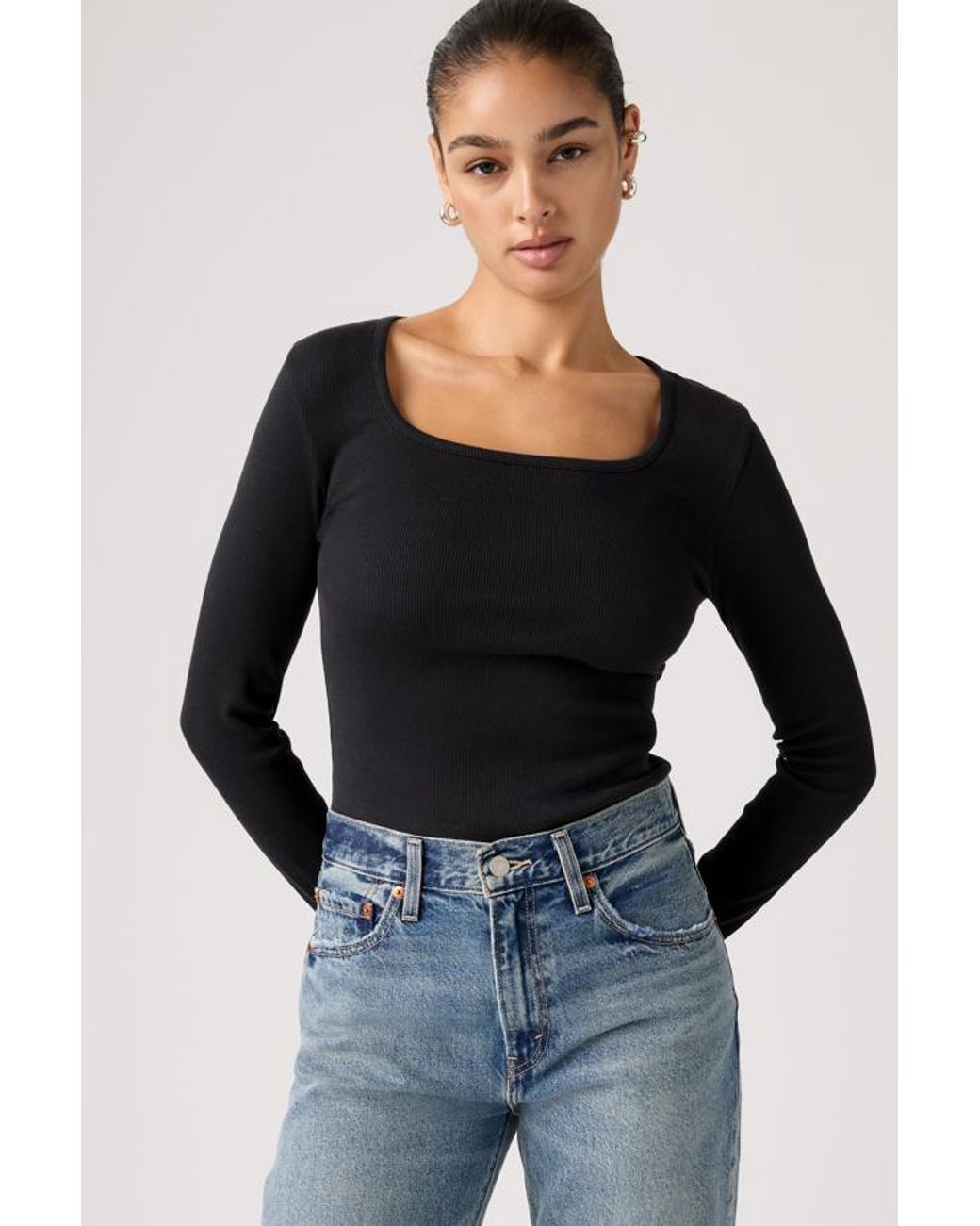 Levi's Black Essential Square Neck Long Sleeve Tee