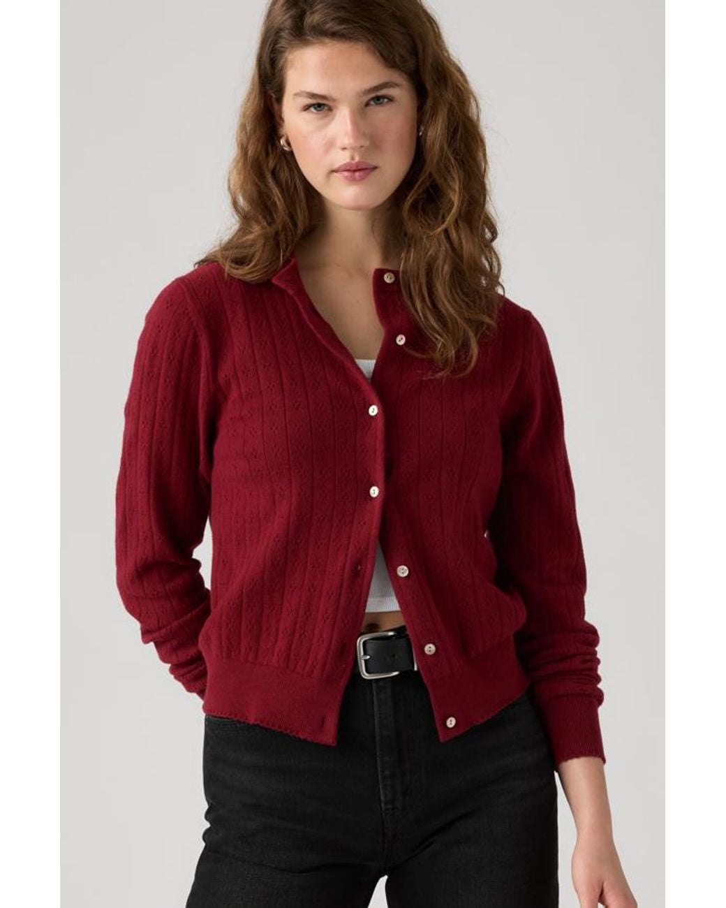 Levi's Red Supersoft Pointelle Crewneck Cardigan