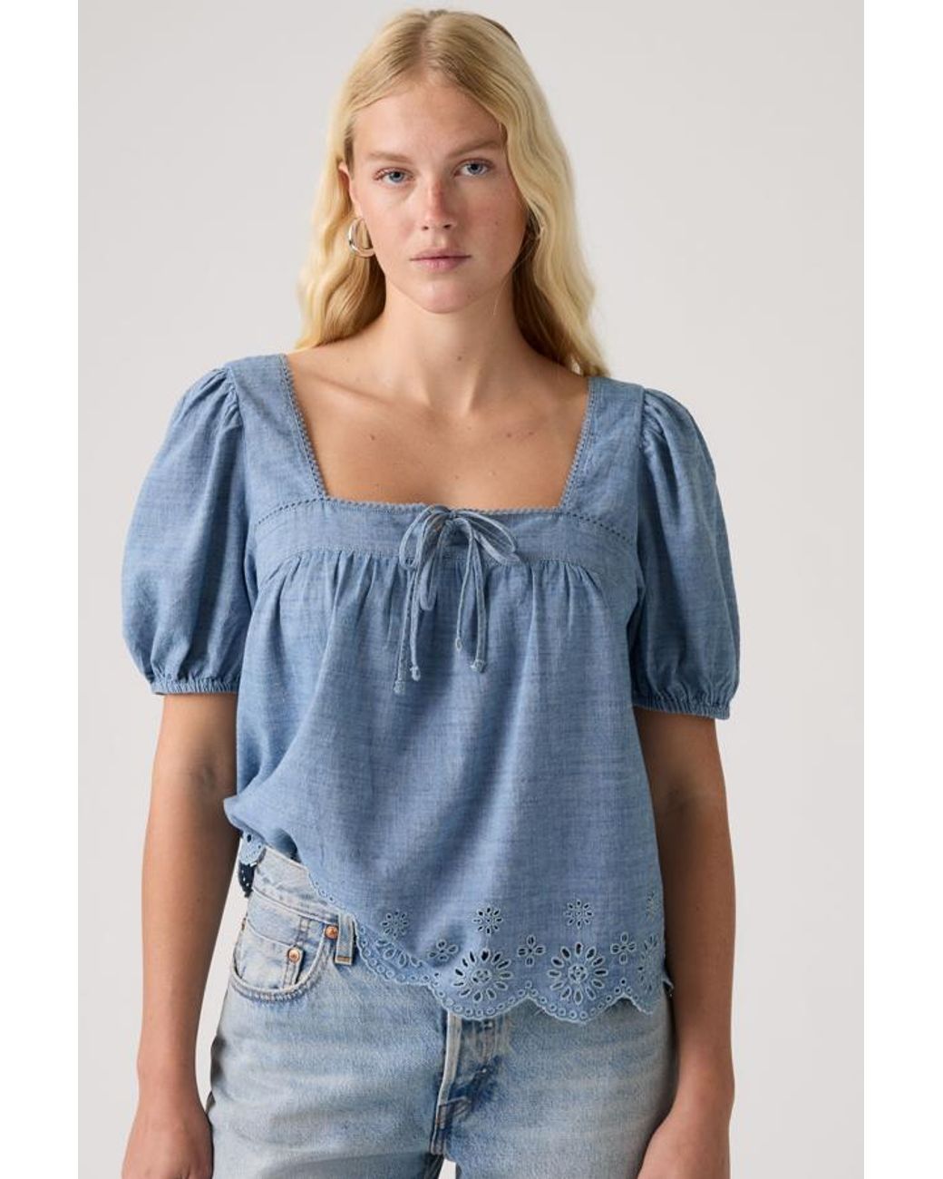 Levi's Blue Darling Short Sleeve Cutwork Blouse