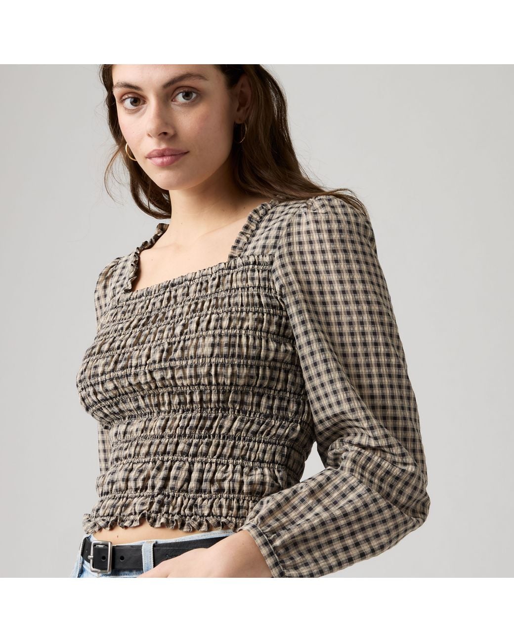 Levi's Gray Heather Long Sleeve Ruched Blouse