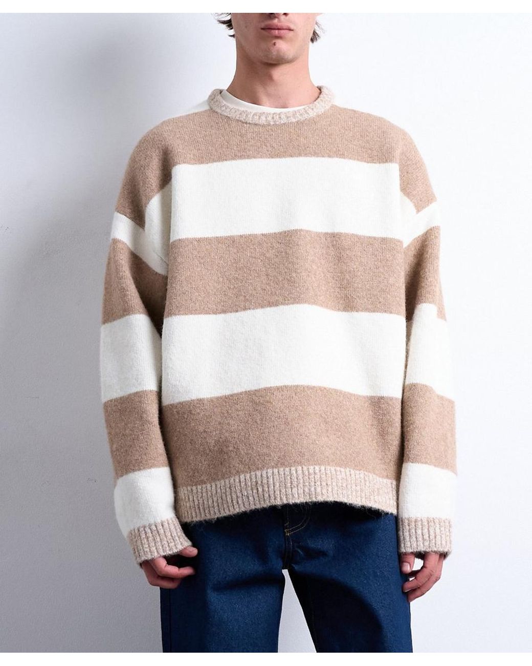 Topman Blue Regular Fit Stripe Crew Jumper for men