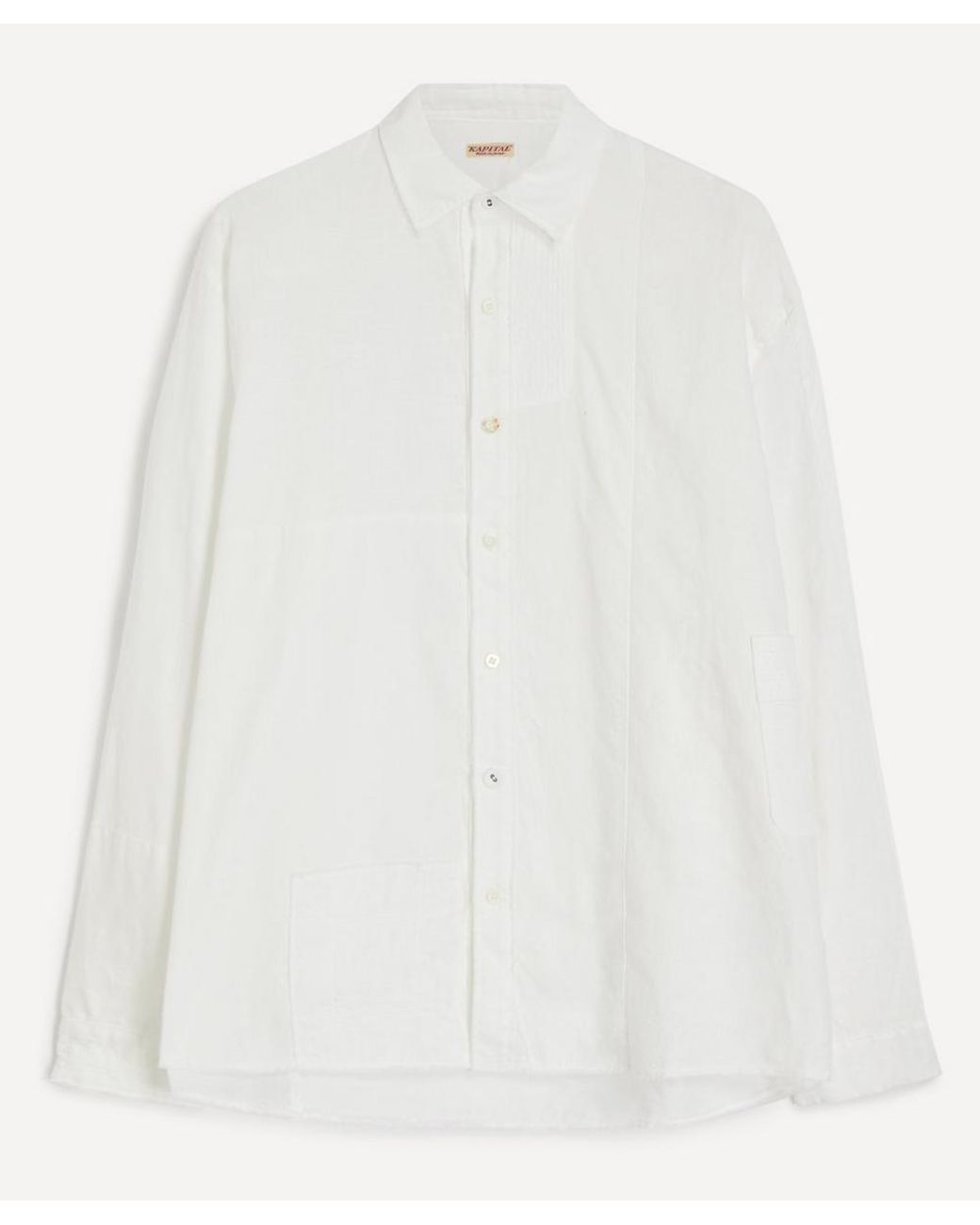 Kapital White Cotton Linen Patchwork Shirt for men