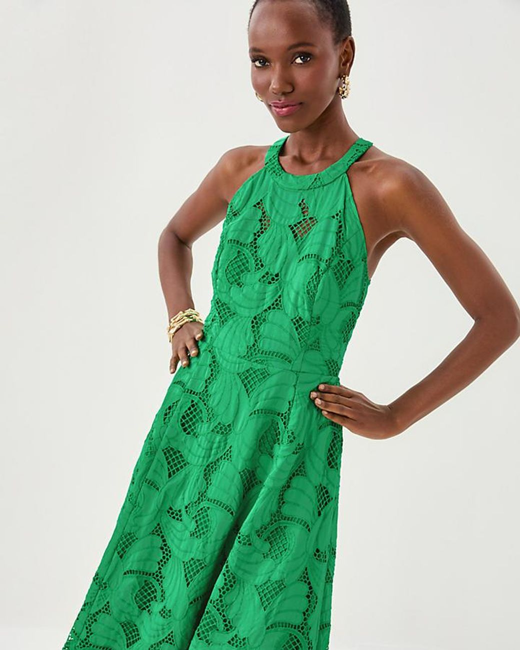 Lilly Pulitzer Denise Lace Halter Midi Dress in Green | Lyst
