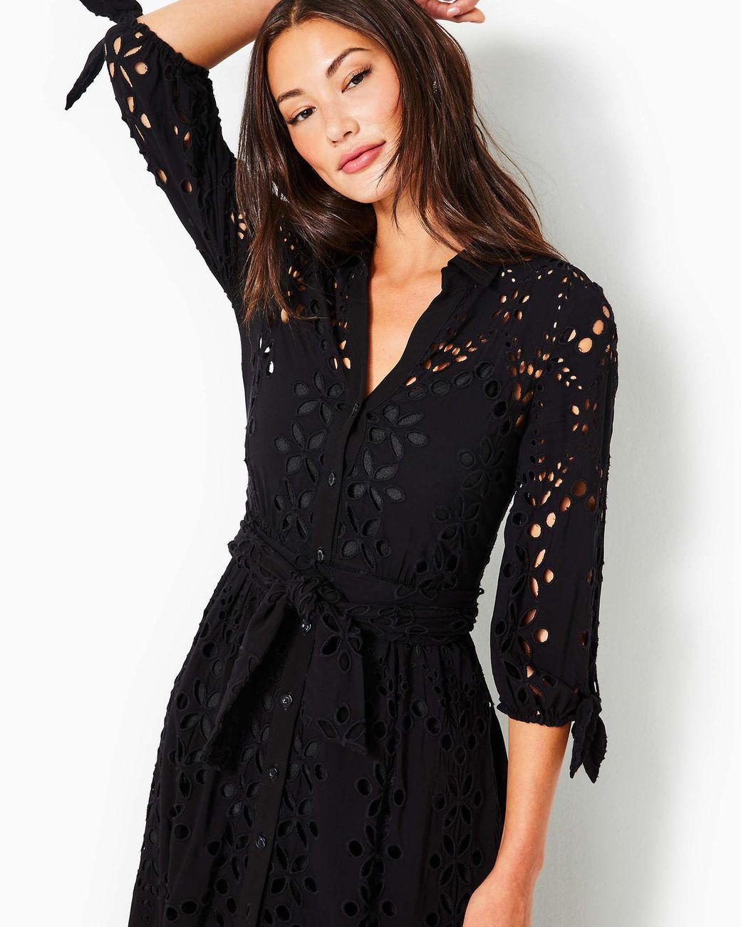 Lilly Pulitzer Amrita Eyelet Midi Dress in Black Lyst