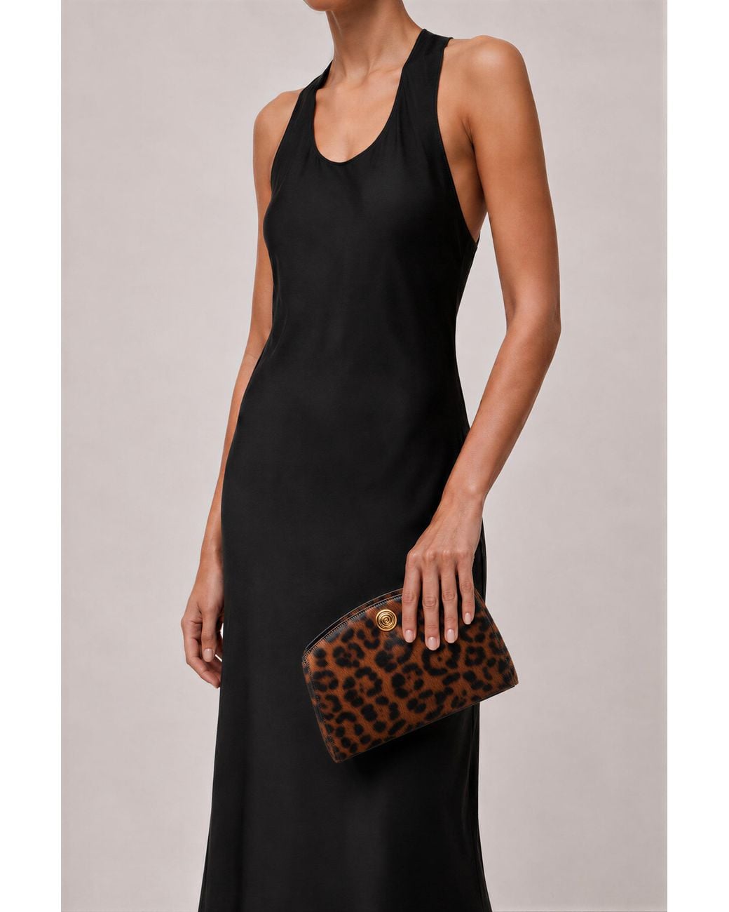 Liffner Brown Pushlock Clutch Leopard