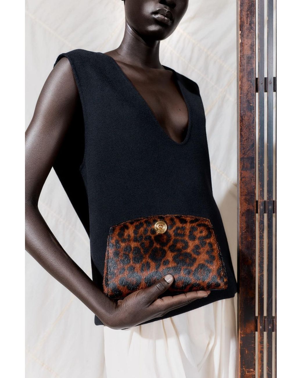 Liffner Brown Pushlock Clutch Leopard
