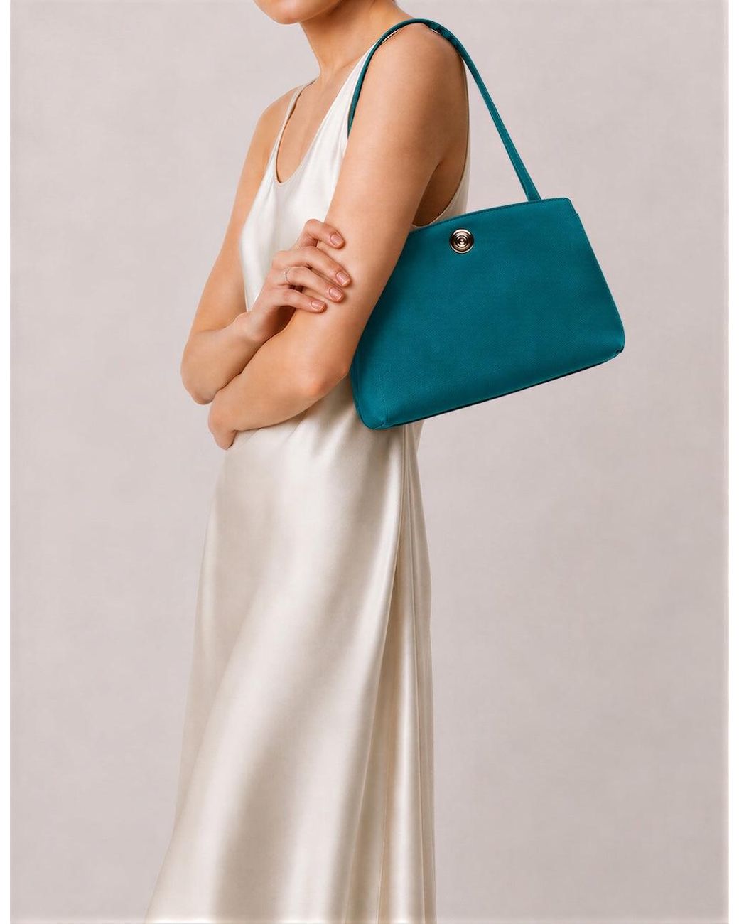 Liffner Green Pushlock Pouch Deep Jade Suede