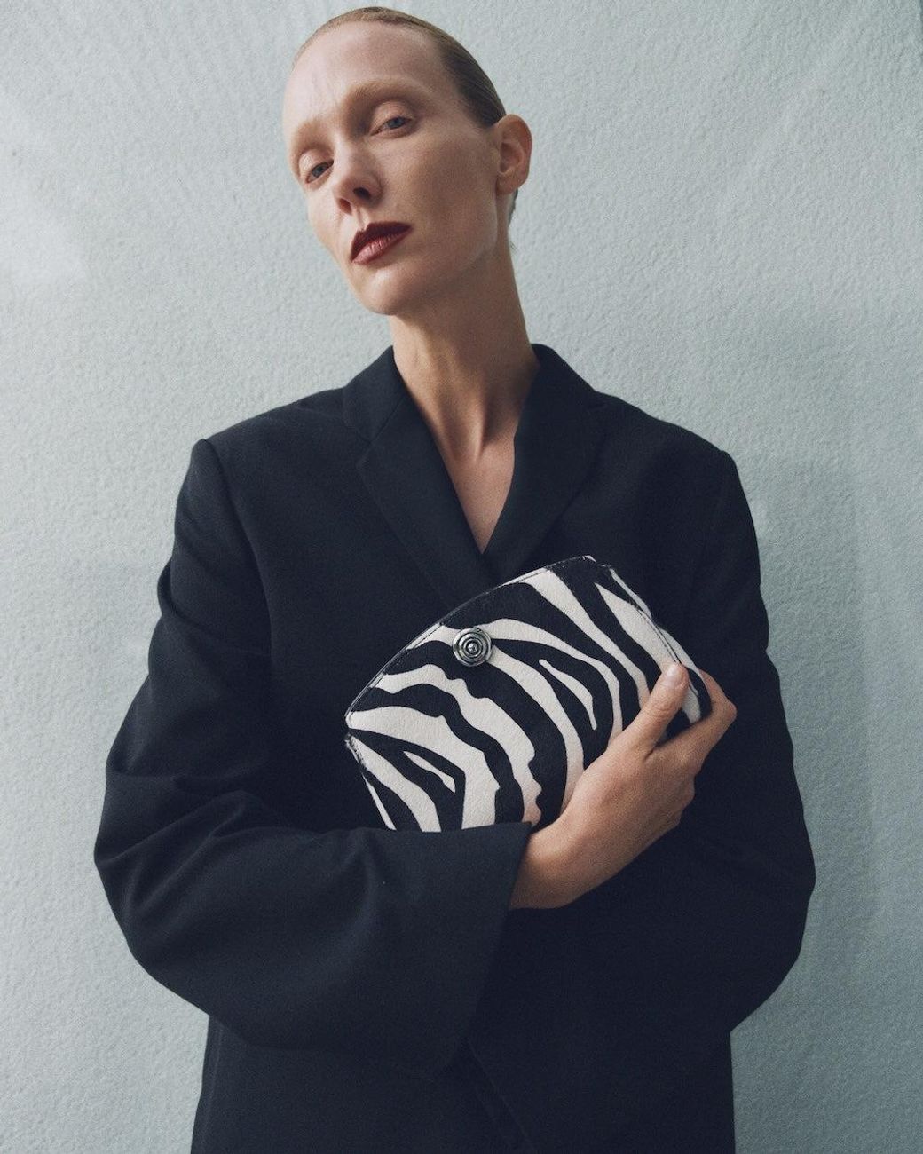 Liffner Black Pushlock Clutch Zebra
