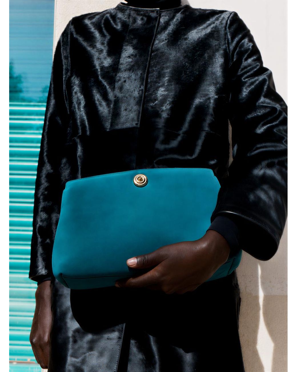 Liffner Green Pushlock Pouch Deep Jade Suede