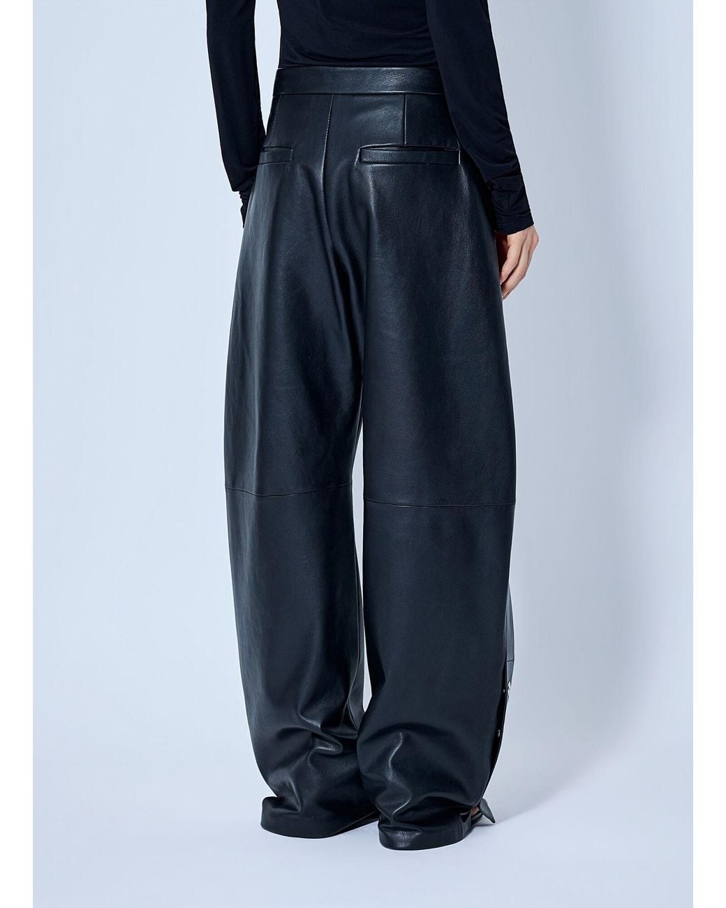 Sportmax Blue Wide-Leg Leather Trousers