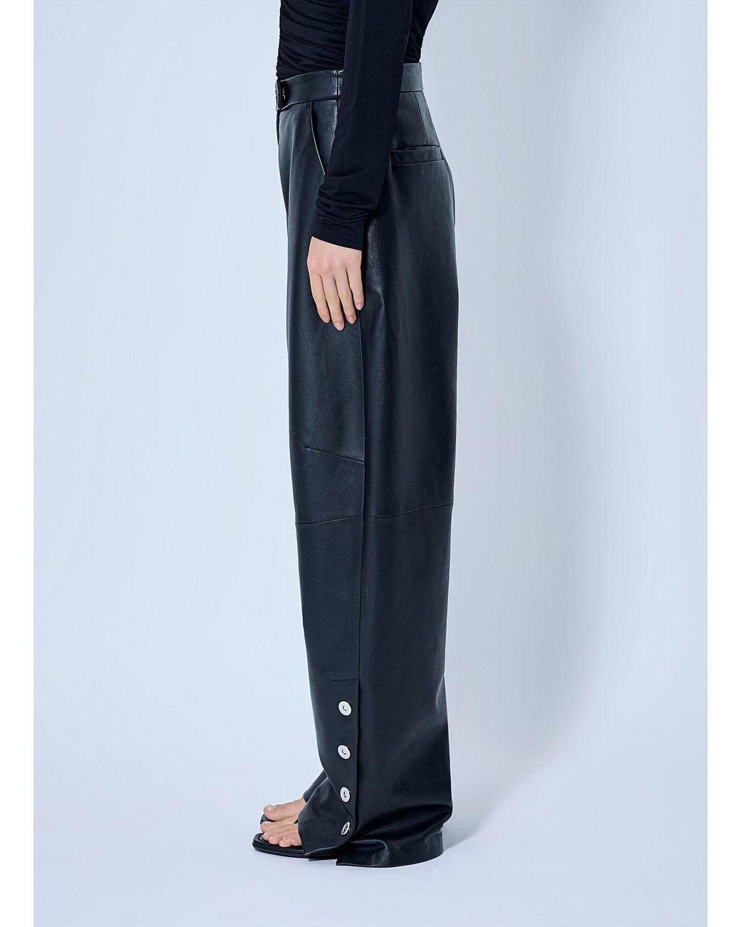 Sportmax Blue Wide-Leg Leather Trousers