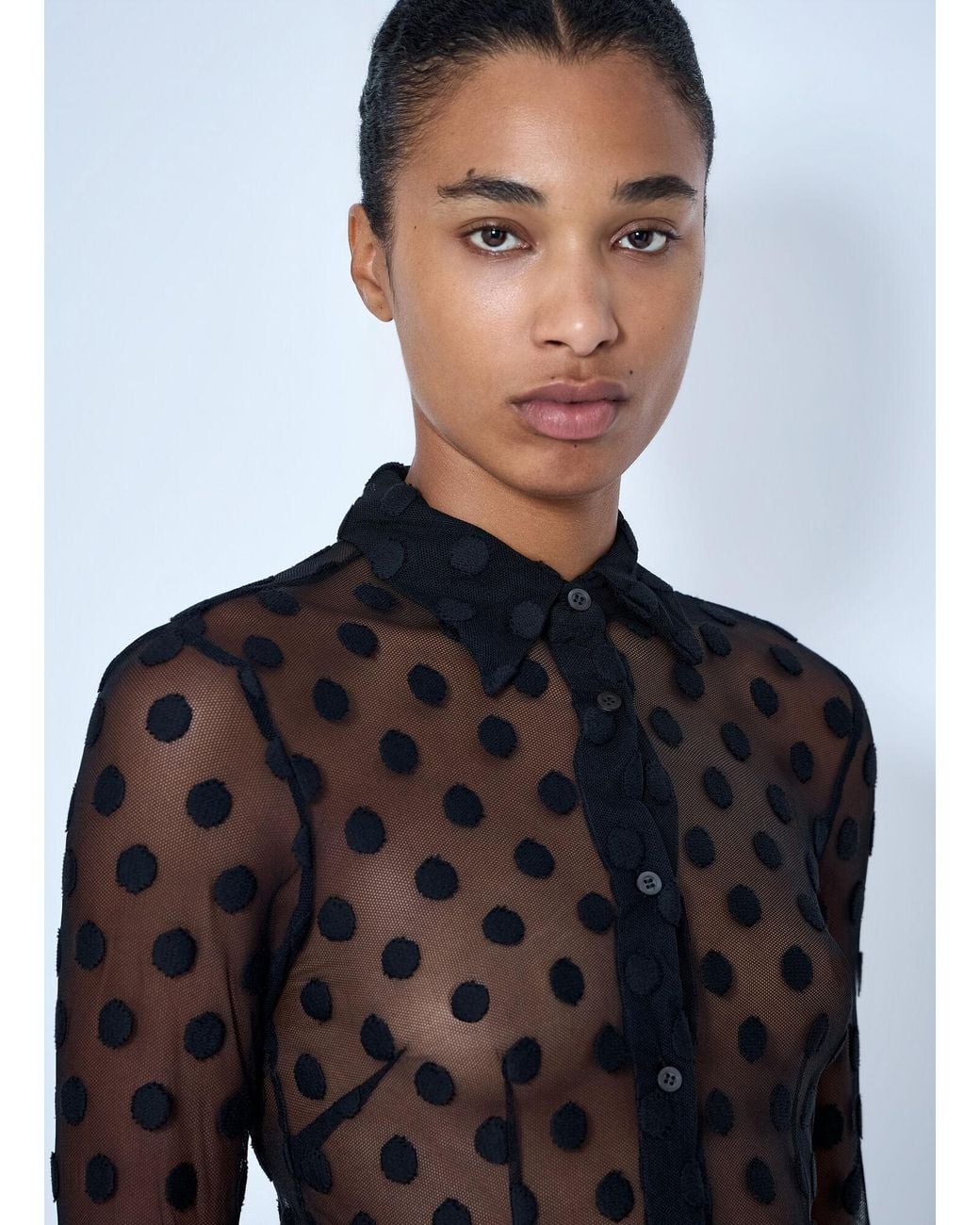 Dries Van Noten Blue Polka-Dot Cotton-Blend Tulle Shirt