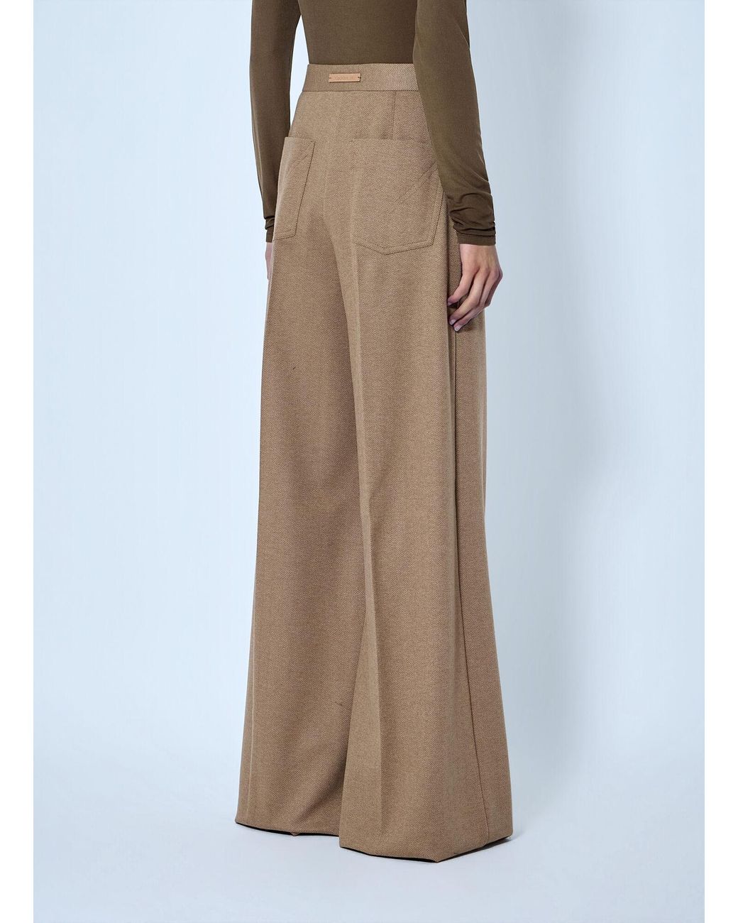 Max Mara Brown Herringbone Wide-Leg Trousers
