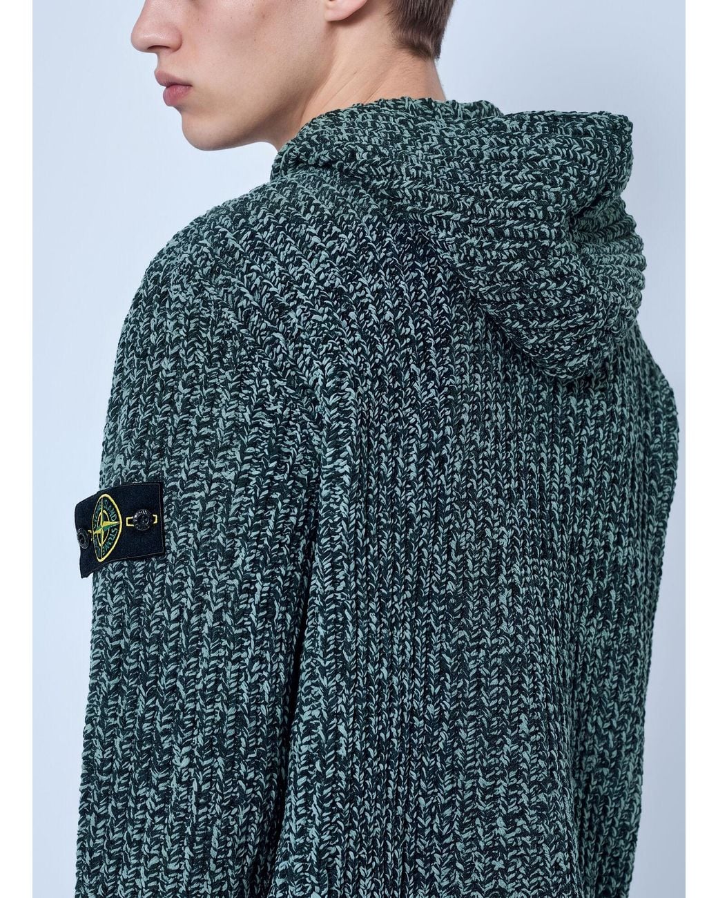 Stone Island Green Knit Zip-Up Hoodie for men