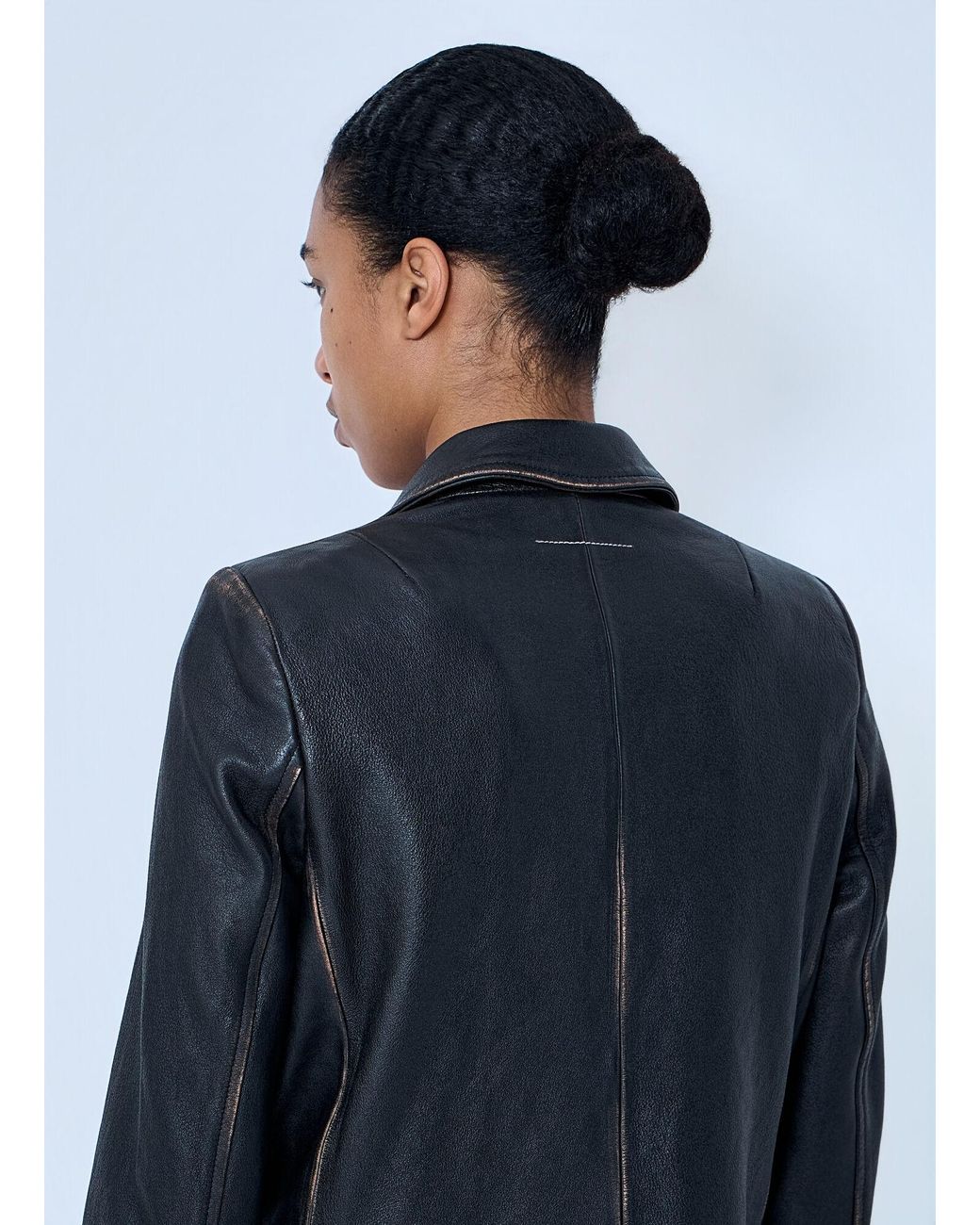 MM6 by Maison Margiela Blue Leather Button-Front Jacket