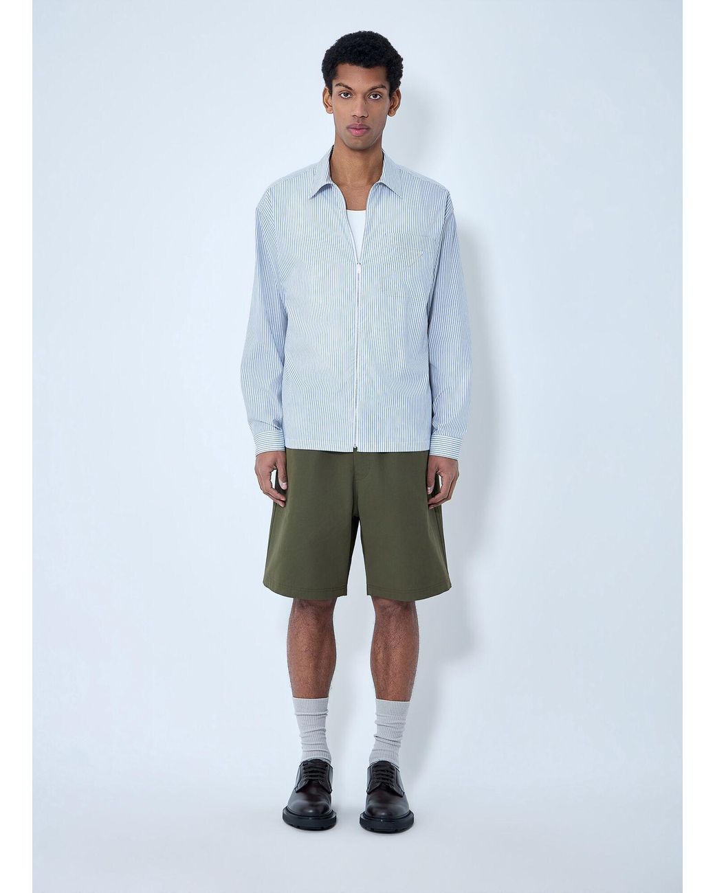 Prada Blue Zip-Front Stripe Shirt for men