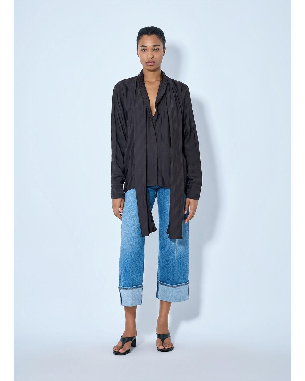 Sportmax Blue Striped Tie-Neck Blouse