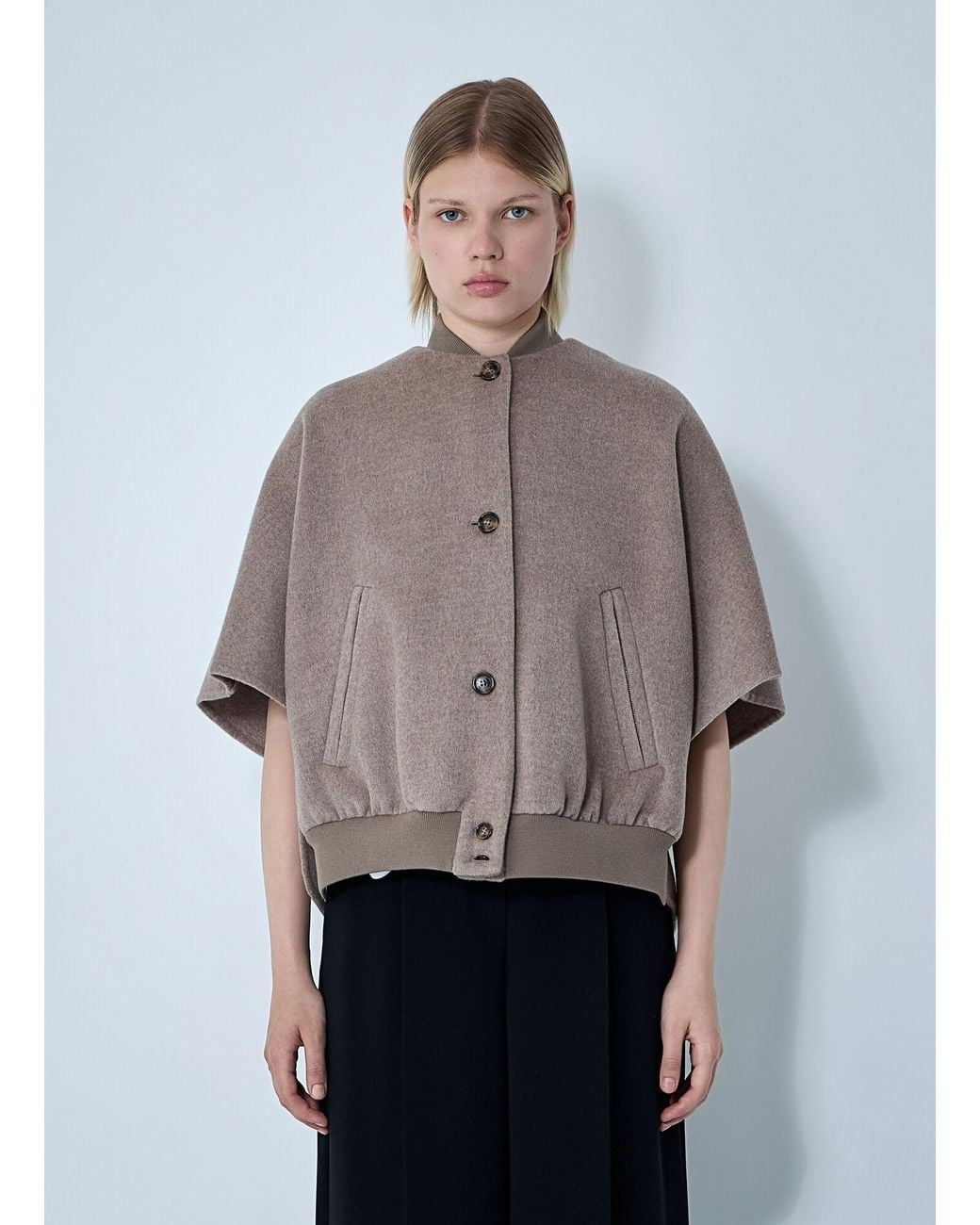 Max Mara Gray Cashmere Logo Motif Poncho