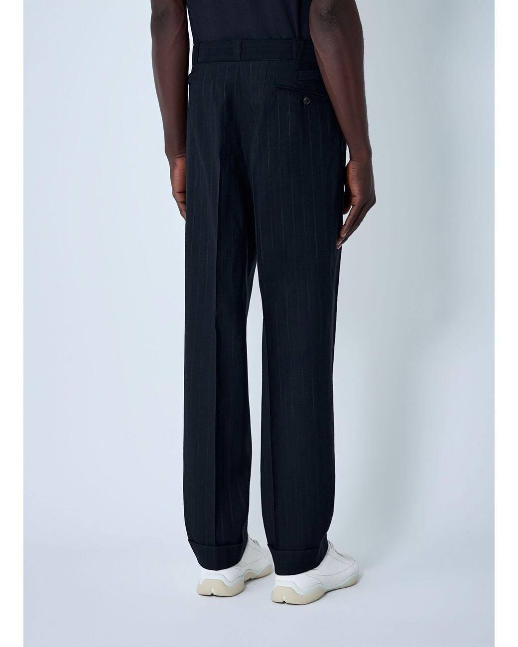 Prada Blue Wool-Blend Pinstripe Pants for men