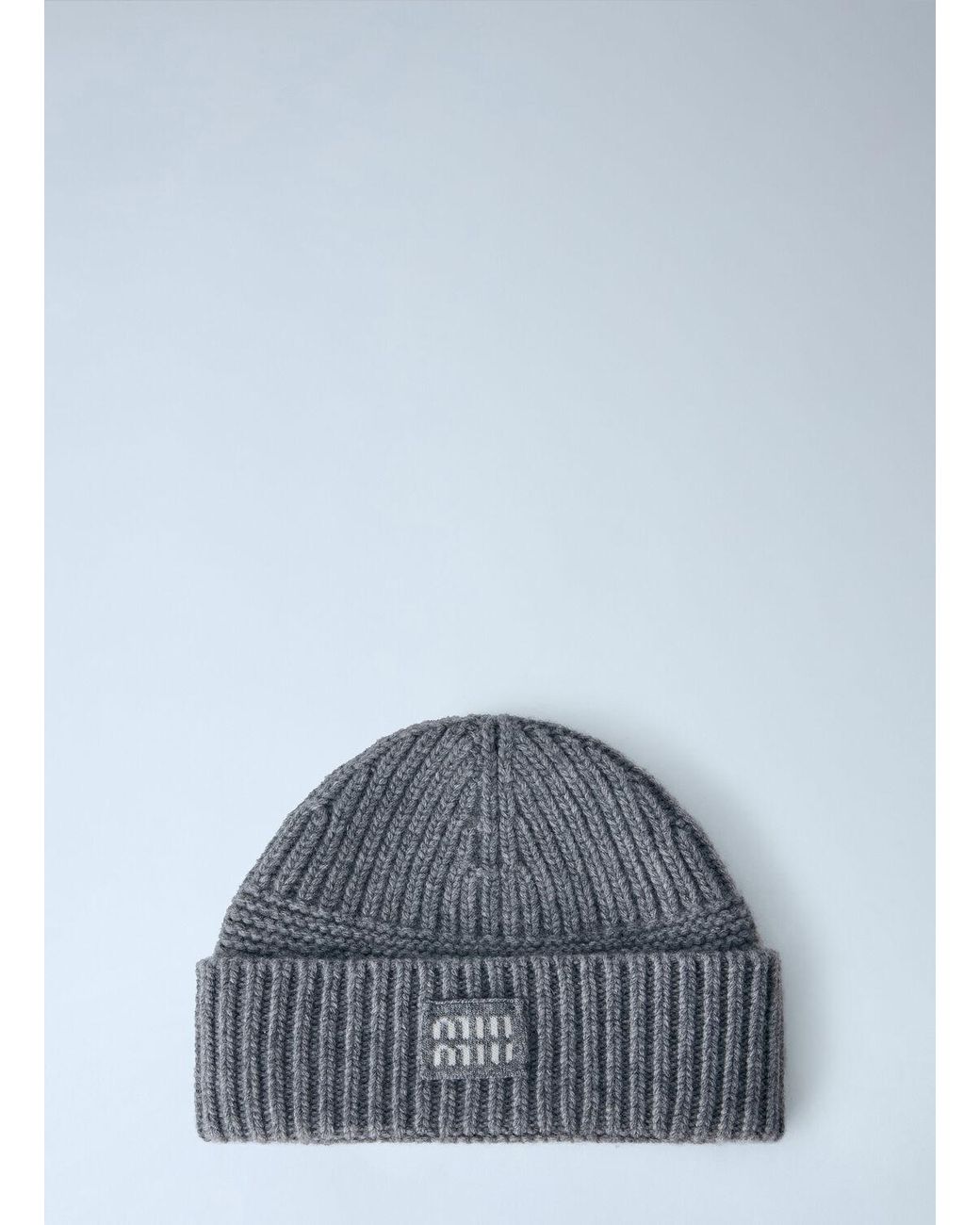 Miu Miu Blue Logo-Patch Wool Beanie