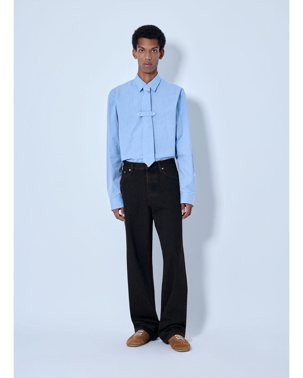 Dries Van Noten Blue Cilian Classic Cotton Shirt With Tie for men